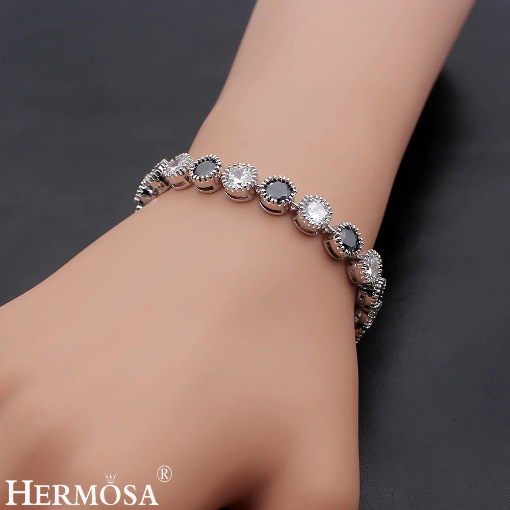 Hermosa ювелирные изделия круглые черные браслеты серебристого цвета из оникса 7