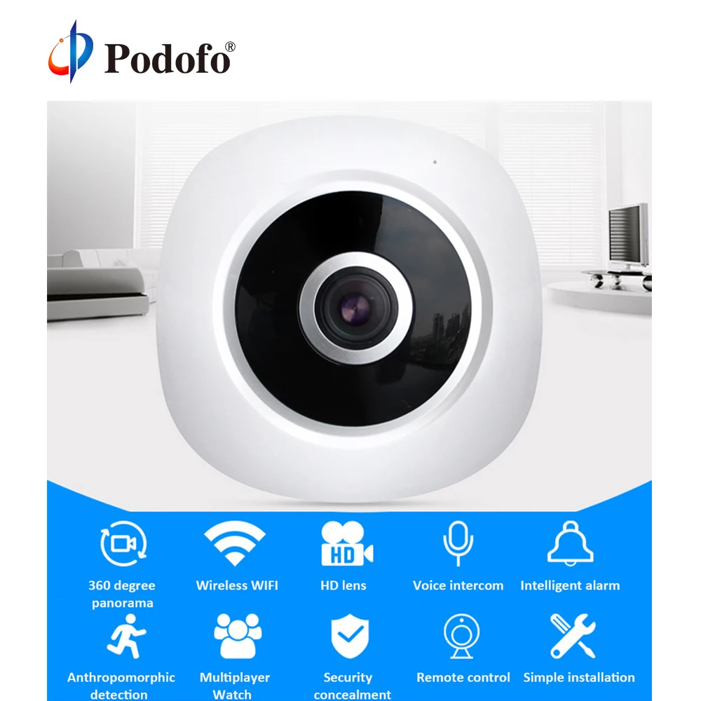 Podofo HD Wifi IP камера Домашняя безопасность Беспроводная 360 градусов панорамная CCTV