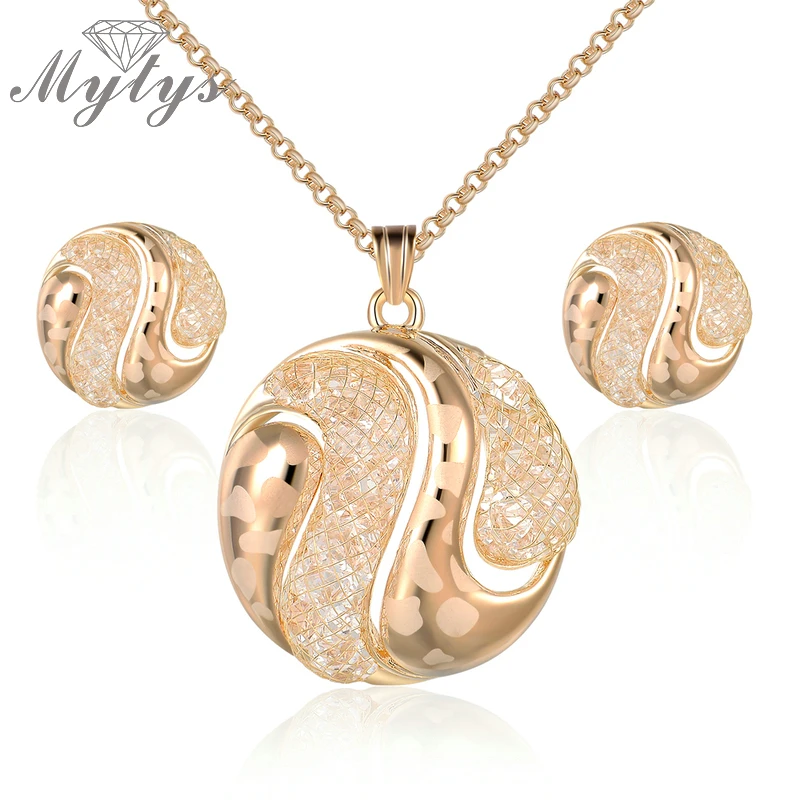 Mytys Модные Ювелирные наборы для женщин новый дизайн кристалл сетка круглый кулон