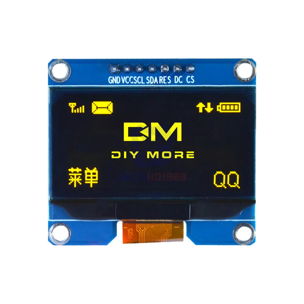 Цвет: желтый 1,5" 7PIN OLED дисплей модуль SSD1309 SPD0301 для SSD1306 SPI IIC igc интерфейс 12864 OLED экран 3,3-5 в для Arduino AVR STM32 - Цвет: Цвет: желтый