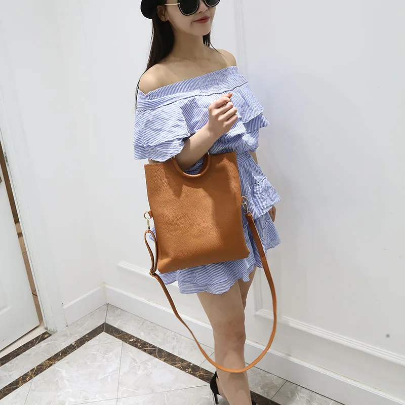 2 шт./компл. женская сумка на плечо из кожи однотонная с металлическим кольцом