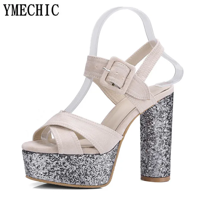 Женские Блестящие Босоножки YMECHIC винтажные Бежевые босоножки на очень высоком