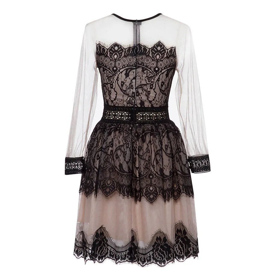 Women elegant autumn dress indie folk color block fashion a-line lace tassel party sexy mesh patchwork female | Женская одежда