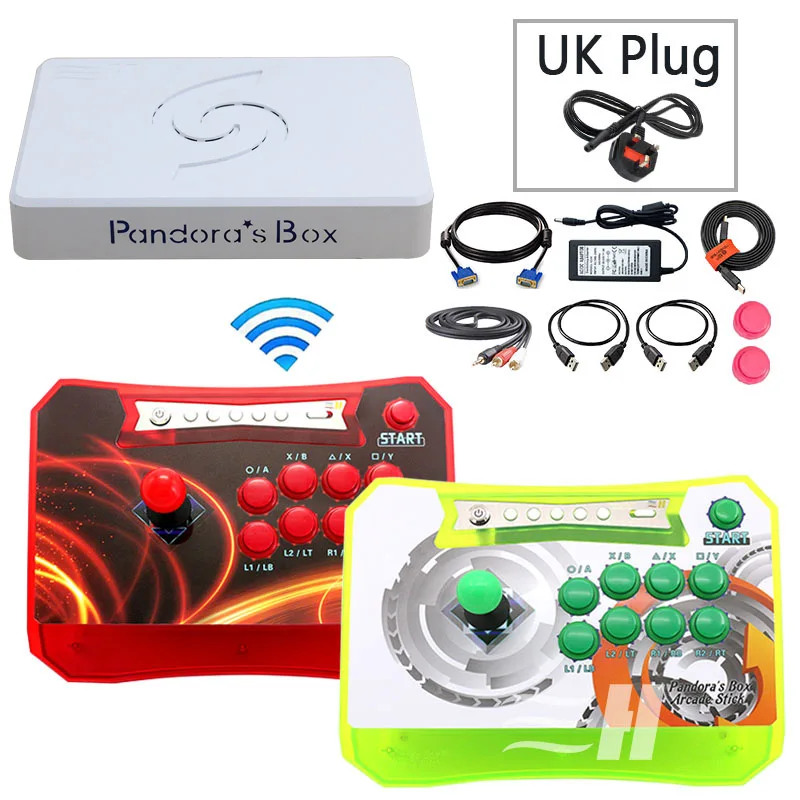 2P green red UK Pandora Box 6 1300 в 1 беспроводной игровой джойстик контроллер 2 игроков джойстик консоль может добавить 3000 игры fba mame ps1 3d игры - Цвет: 2P green red UK