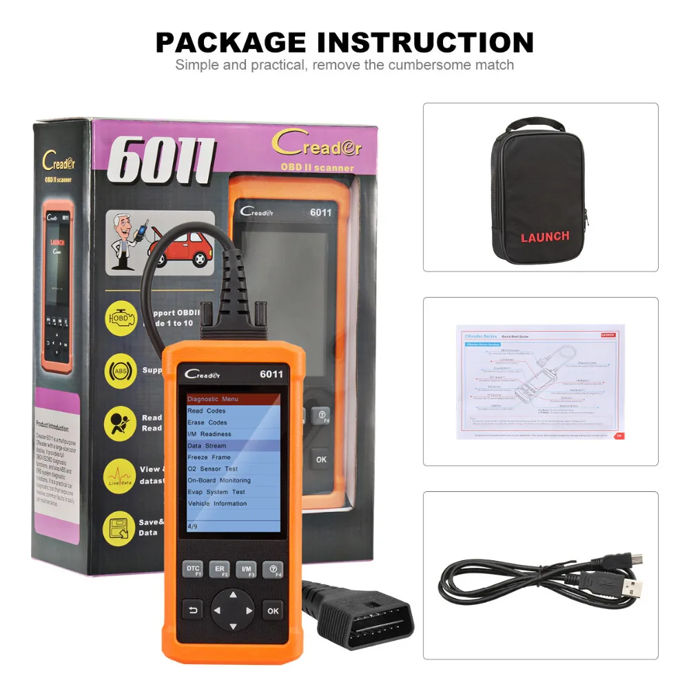 Новое поступление диагностический сканер OBD2 Launch CReader 6011 EOBD с функциями