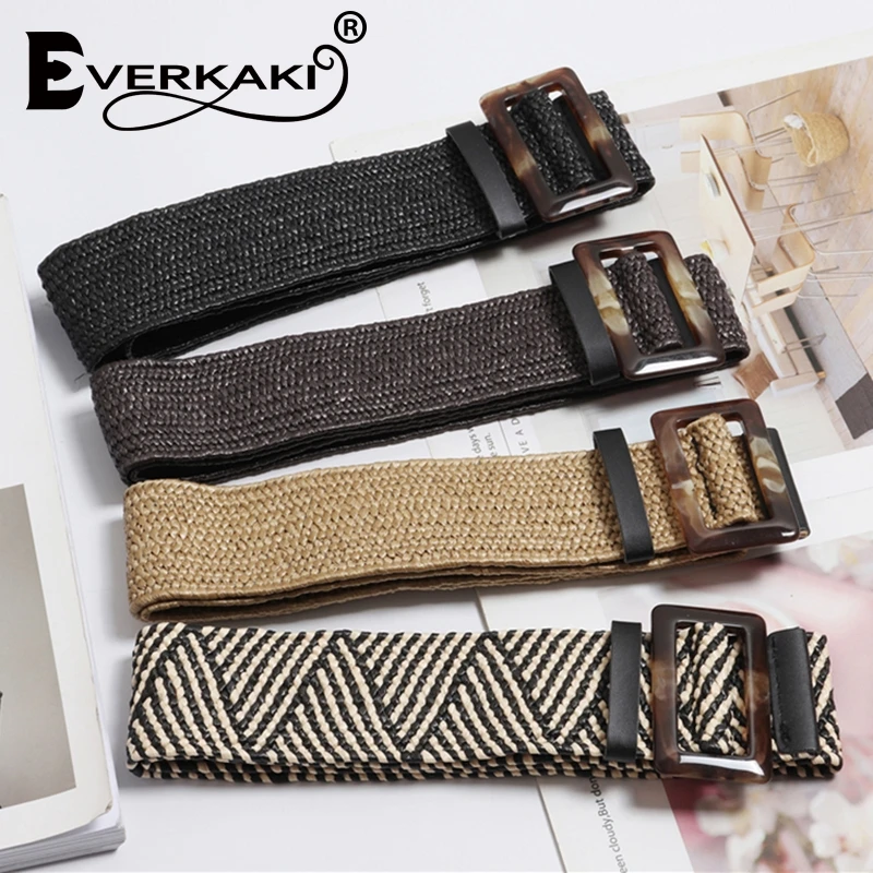 Everkaki винтажная вязаная Вощеная Веревка деревянная бусина поясная веревка женский гладкий ремень с пряжкой Женский Тканый Плетеный Пояс ручной работы