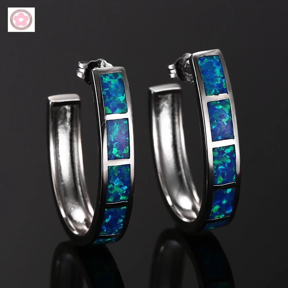 

RH0034 Classic Blue Opal Hoop Earrings For Women