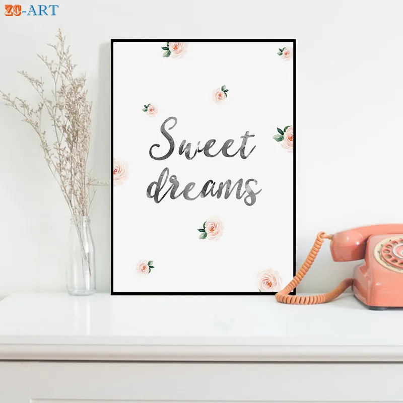 Постер на холсте с изображением Луны и цветов надписью Sweet Dreams|Рисование