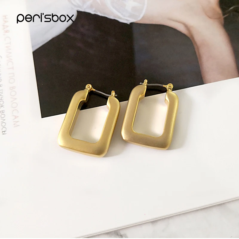 Peri'sBox Новые матовые золотые прямоугольный обруч серьги для женщин массивные