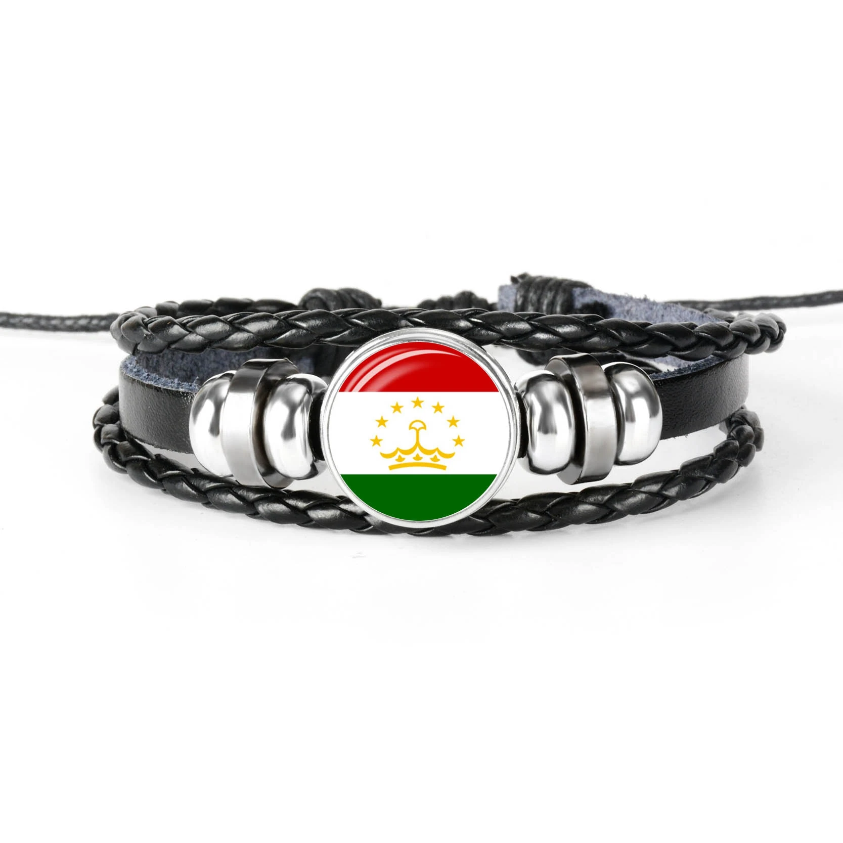 TAJIKISTAN Таджикистан Казахстан Узбекистан Центральной Азии Национальный флаг Плетеный Для женщин Для мужчин, кожаный браслет со стеклянным кабошоном Чарм-браслет - Окраска металла: TAJIKISTAN
