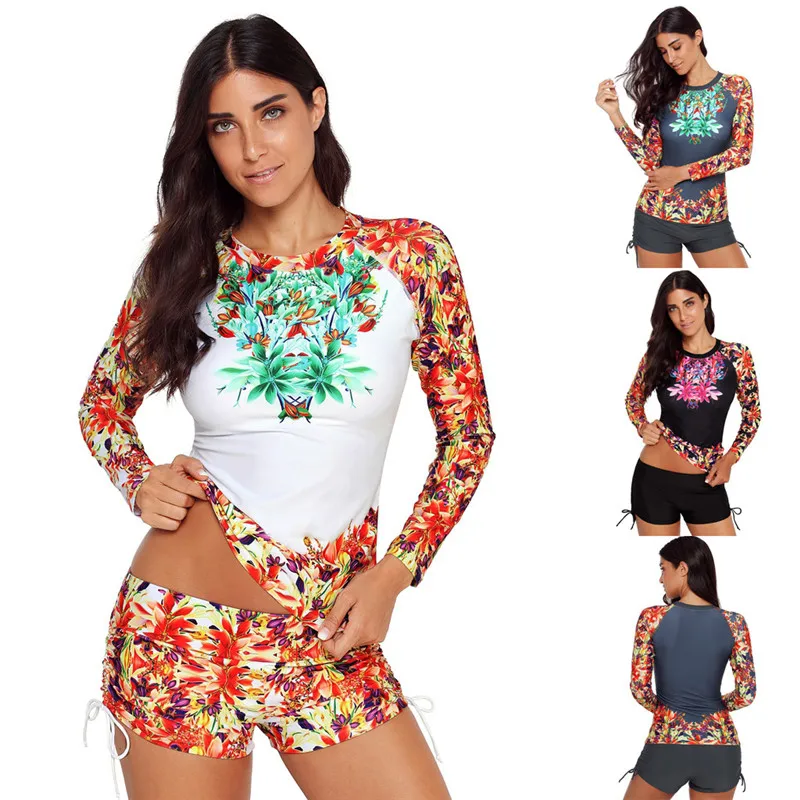 Женский купальник для серфинга с цветочным принтом спортивные шорты