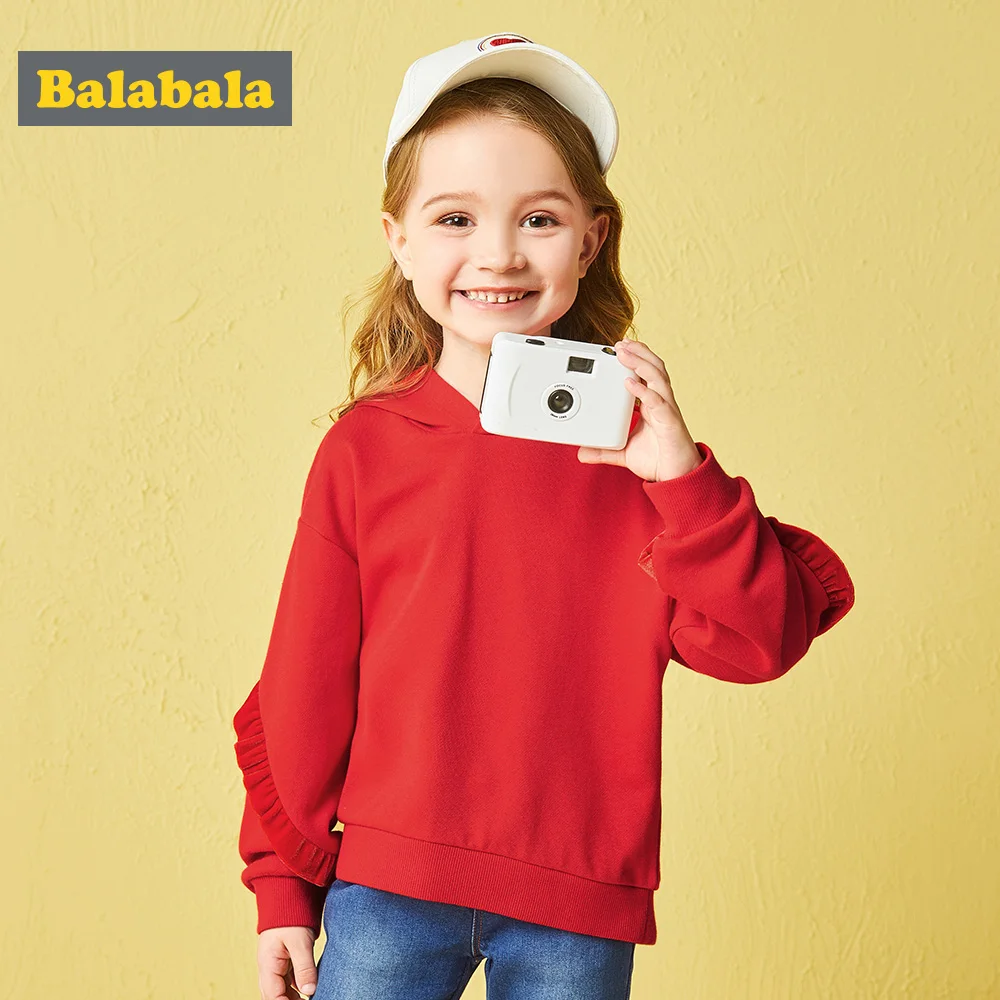 Balabala/свитер с капюшоном для маленьких девочек бархатной оборкой Детский мягкий