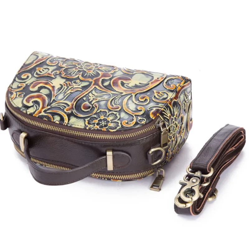 Винтажные женские сумки на ремне с верхней ручкой из тисненой натуральной кожи