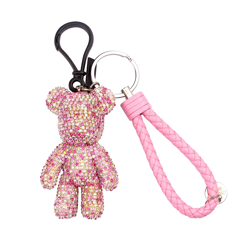 

Cute Rhinestones Cartoon Gloomy Bear Keychain Fur Pom Pom Key Chain Ring Holder Pendant For Bag Charm Chaveiro llaveros mujer