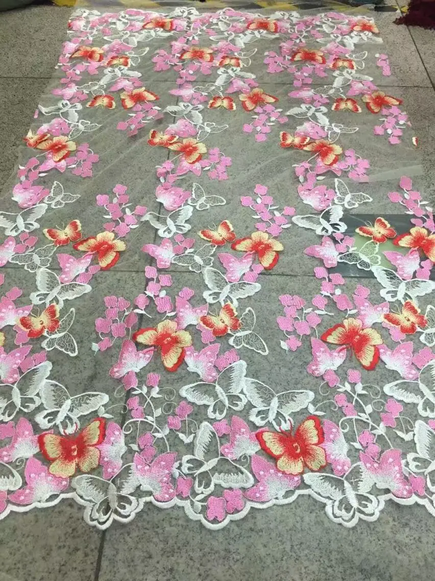 Новая бабочка цветок сетчатая с вышивкой ткань Женская мода вечернее платье