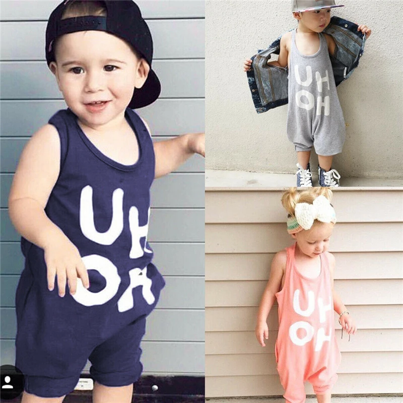 

Summer Kids Toddler Baby Boy Girl Clothes Letter UHOH Sleeveless Romper Halter Jumpsuit Outfits One Pieces