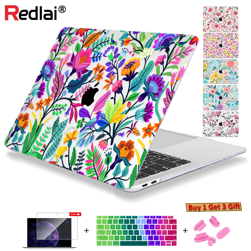 Чехол Redlai для ноутбука с цветочным принтом MacBook Air Pro 2019 A1932 A1989 A2159 Mac Retina 11 12 13 15
