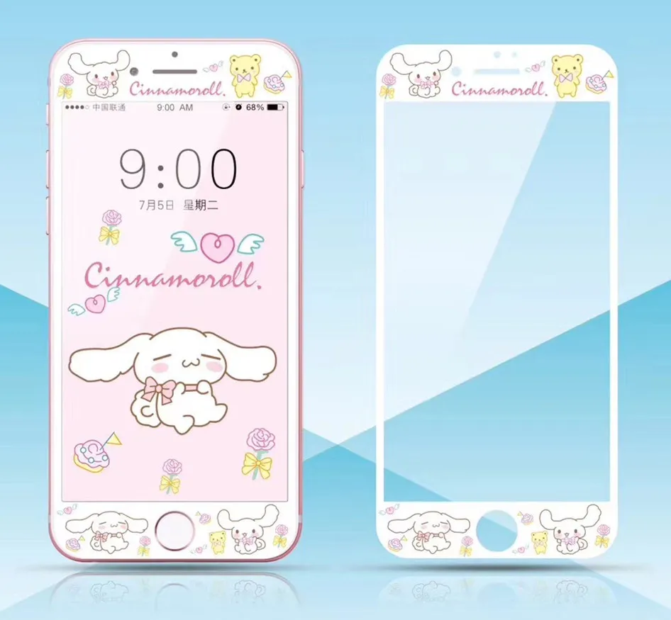 Rlenda Cinnamoroll цветы 9H твердость 3D край Полное покрытие закаленное стекло для iphone 8 6S 6 7 Plus Защитная пленка для экрана