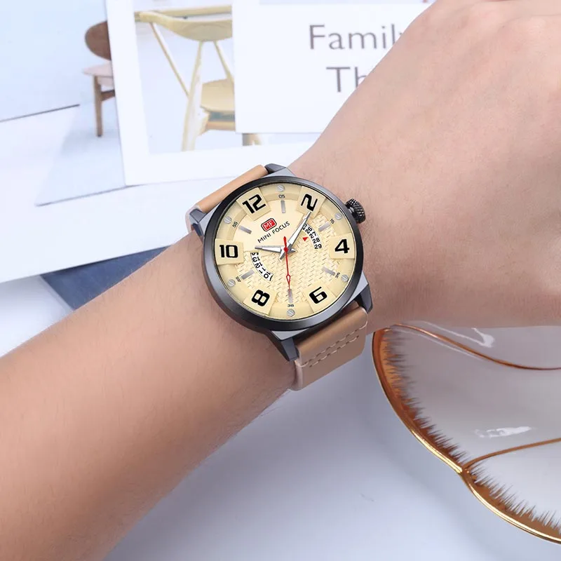 Часы наручные мужские кварцевые в стиле милитари с кожаным ремешком | Наручные