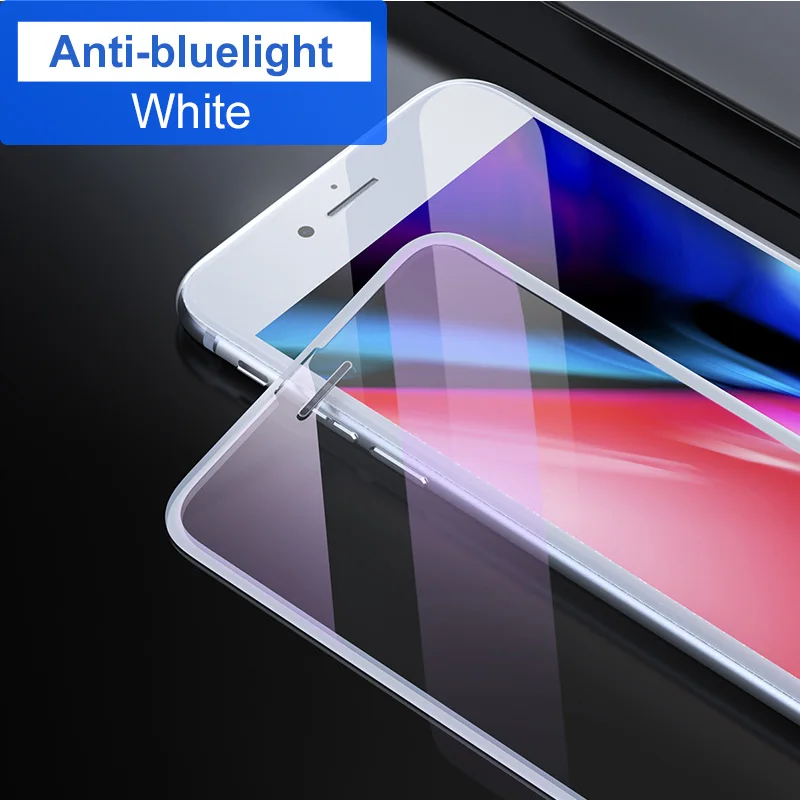 Anti-blue White Baseus 0,3 мм пыленепроницаемый протектор экрана из закаленного стекла для iPhone 8 7 6 6s S Plus 7Plus 8Plus полное покрытие Защитная стеклянная пленка - Цвет: Anti-blue White