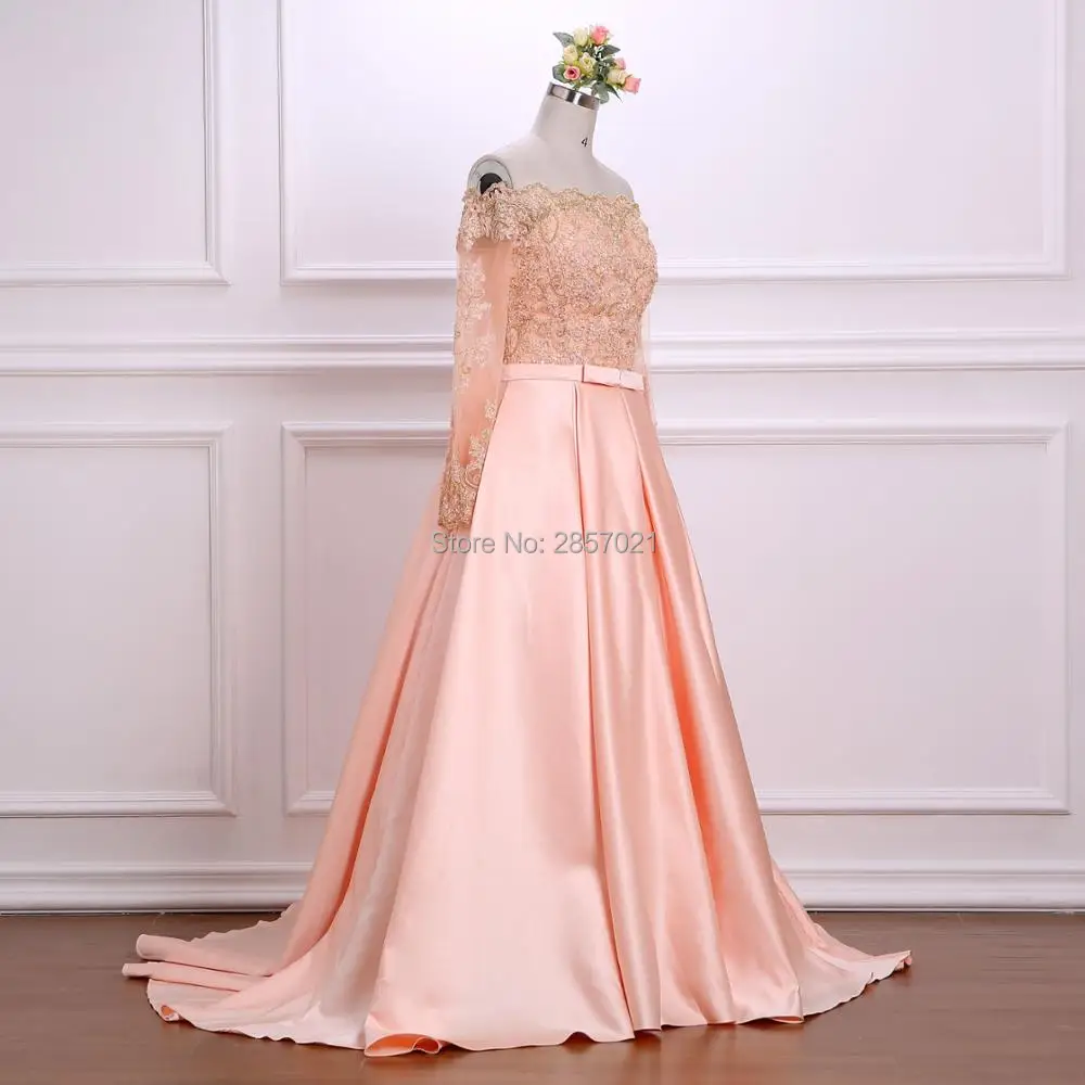 Элегантные с длинным шлейфом атласная Выпускные платья 2018 одежда рукавом appluiques
