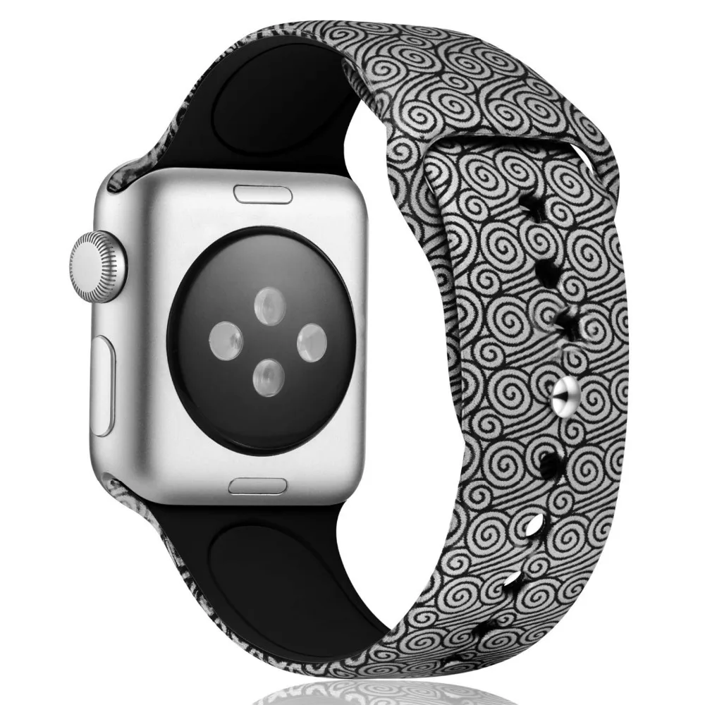 Ленты с цветами для Apple Watch 38 мм 40 мм 42 мм 44 мм, леопардовые силиконовые Печатные Сменные браслеты для iWatch серии 5 4 3 2