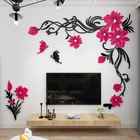 acrylic 3d flower wall mirror stickers home decor creative wall decals living room entrance painting flowers for room diy