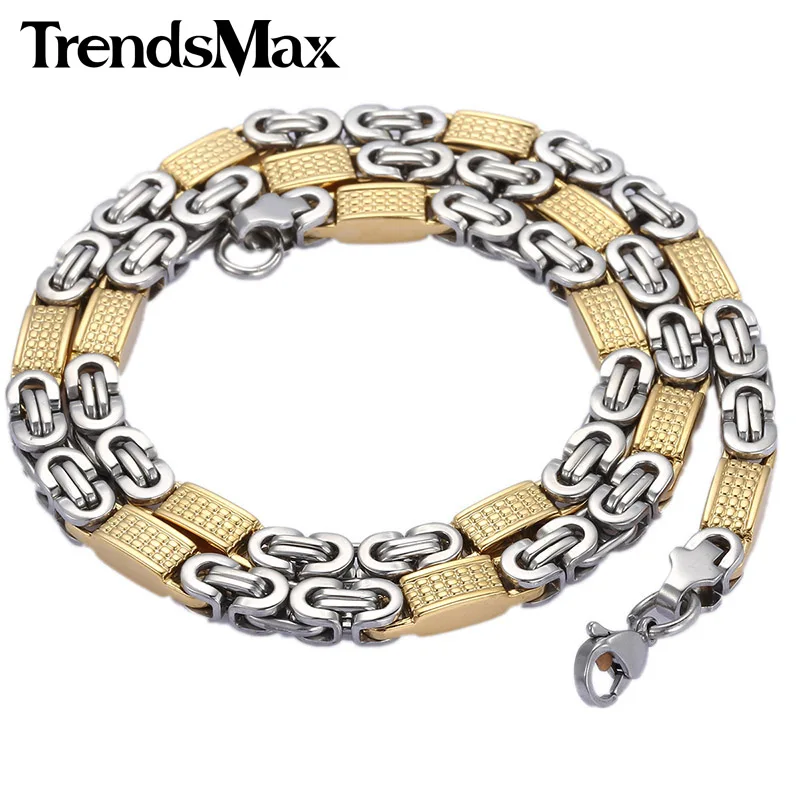 Trendsmax 8 мм широкое золотистое серебристое плоское византийское ожерелье из
