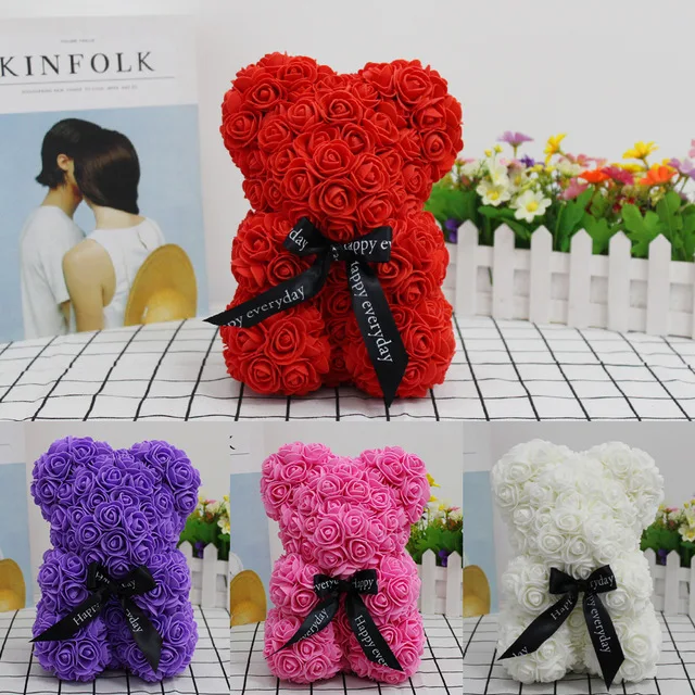 

Valentines Romantic Gift box PE Rose Bear Artificial Rose Decorations Cute Cartoon Girlfriend Kid Gift Mother's day gift