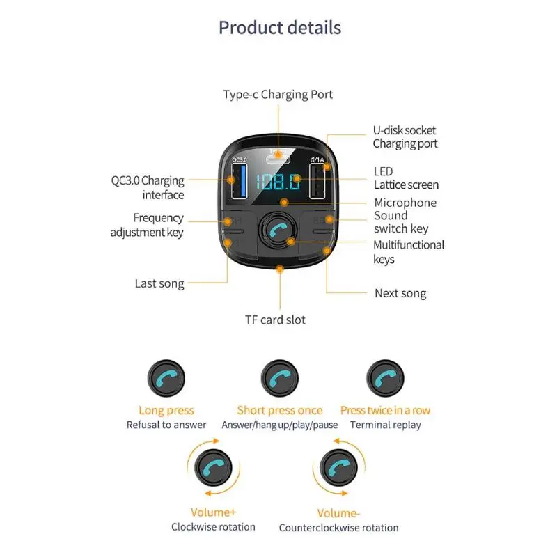 BT29 Авто fm-передатчик Bluetooth 5,0 CarKit MP3 аудио музыкальный плеер Громкая связь Тип C зарядка Быстрая зарядка QC3.0 автомобильное зарядное устройство