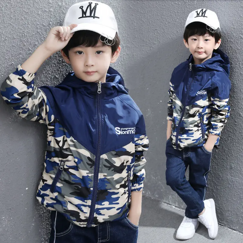 

INS hot boys Outdoor Jackets 4-13 year old Children's clothing Camouflage spring and autumn thin breathable jacket hooded