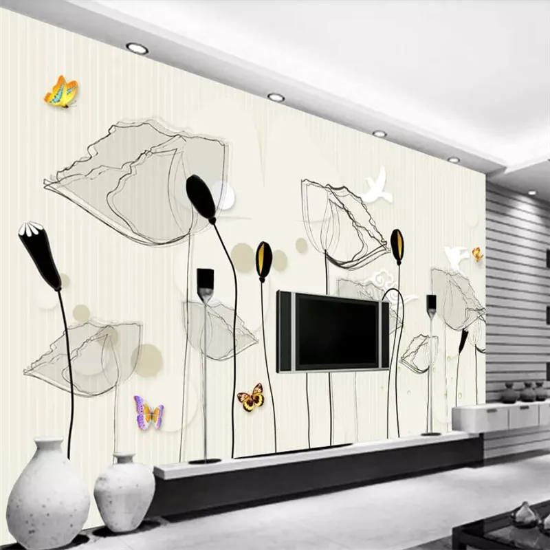 

Simple and beautiful hand-painted background wall professional production mural wallpaper wholesale custom poster photo wall