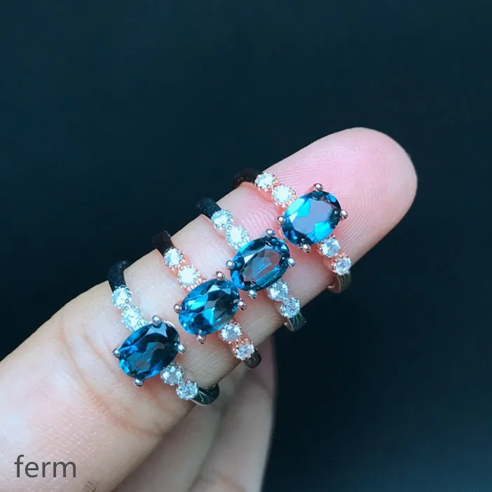 

KJJEAXCMY boutique jewelry 925 sterling silver inlaid 1-Carat Natural London Blue Topaz Simple Ring