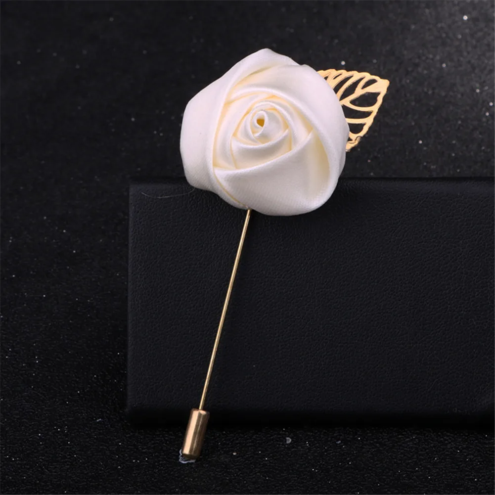 Мужской костюм роза цветок Броши Булавки холст ткань лента галстук Брошь для