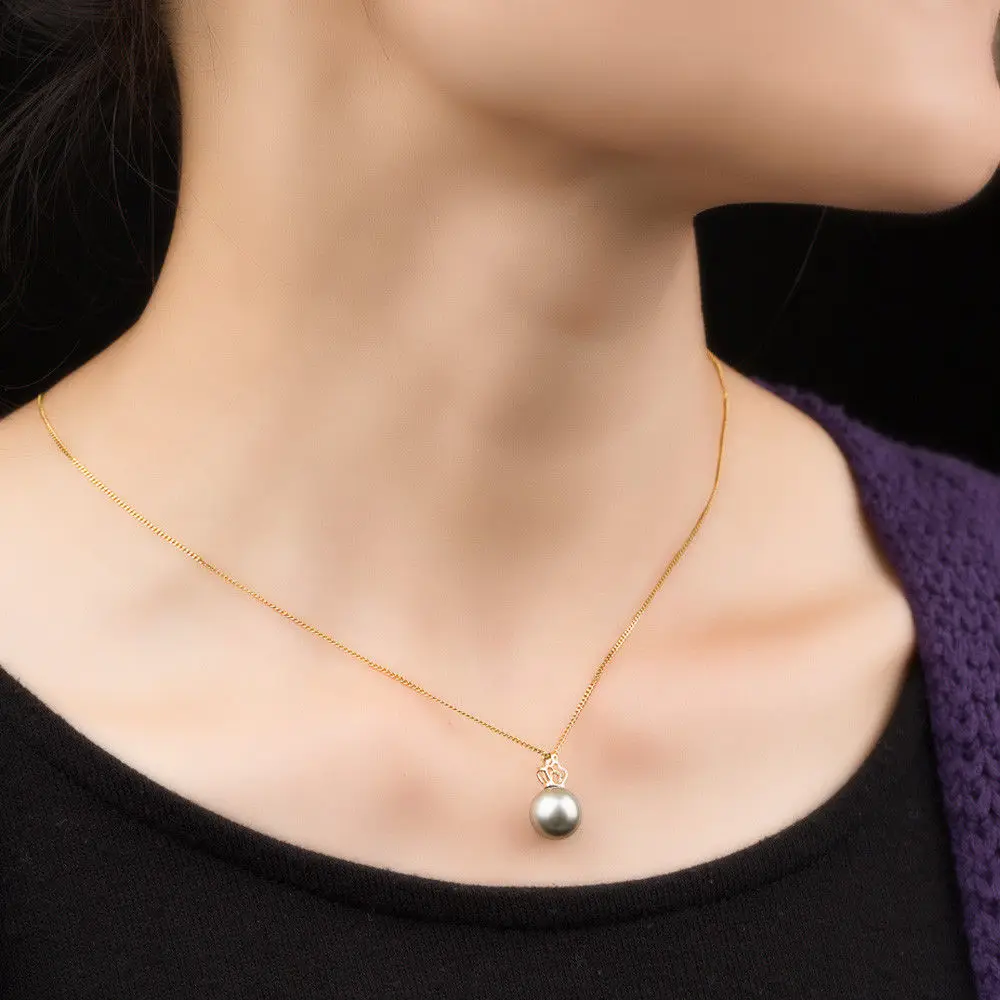 Free Shipping AAA 9-11mm Gray Real Tahitian Cultured Pearl Crown Pendant 14k Solid Yellow Gold #0209 | Украшения и аксессуары