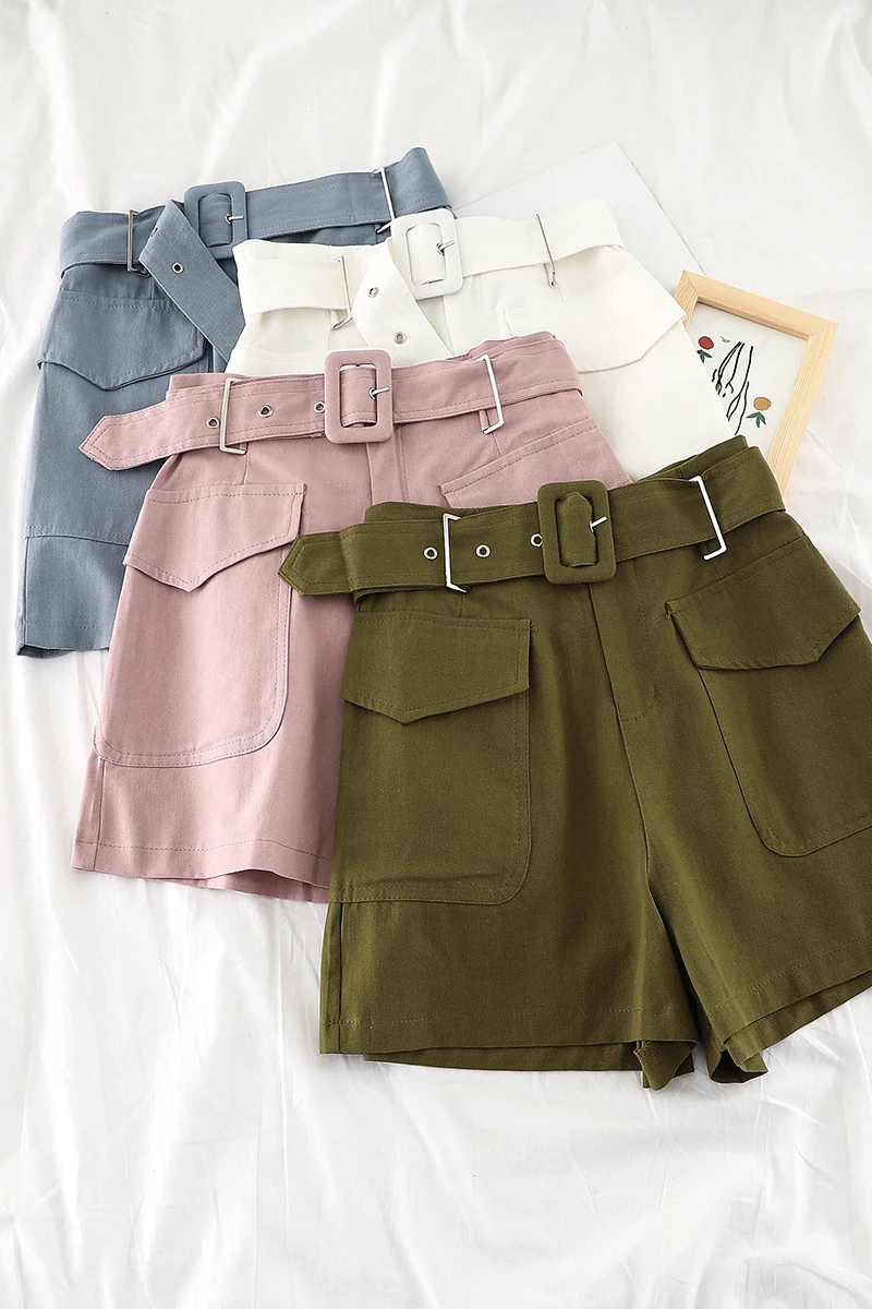 Женские шорты летние высокая талия черный белый розовый зеленый для женщин