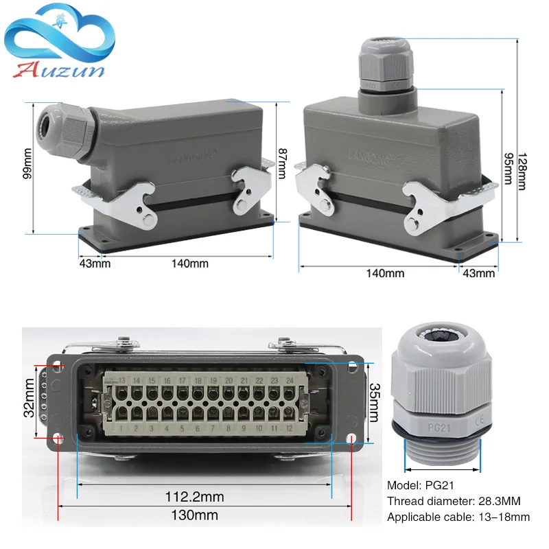 Прямоугольные H24B-HE-024-1 сверхмощные соединители 24 pin line 16 a500v винтовая стопа