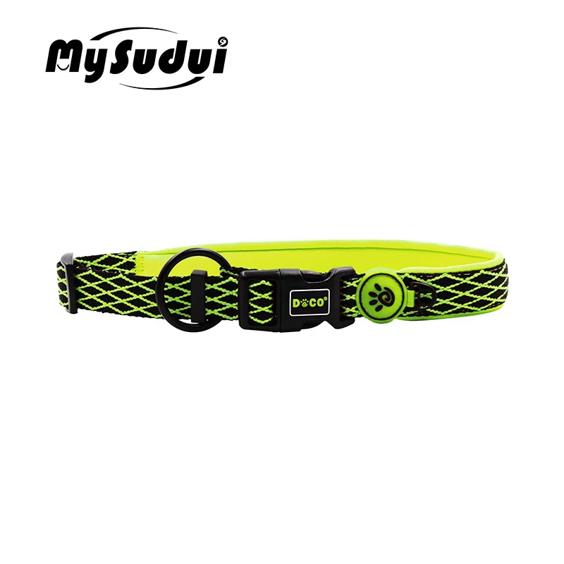 neon yellow Мягкий ошейник для питомца собаки нейлоновый тренировочный ошейник для большого питомца в полоску для средних и больших собак модный воротник Перро Mysudui - Цвет: neon yellow