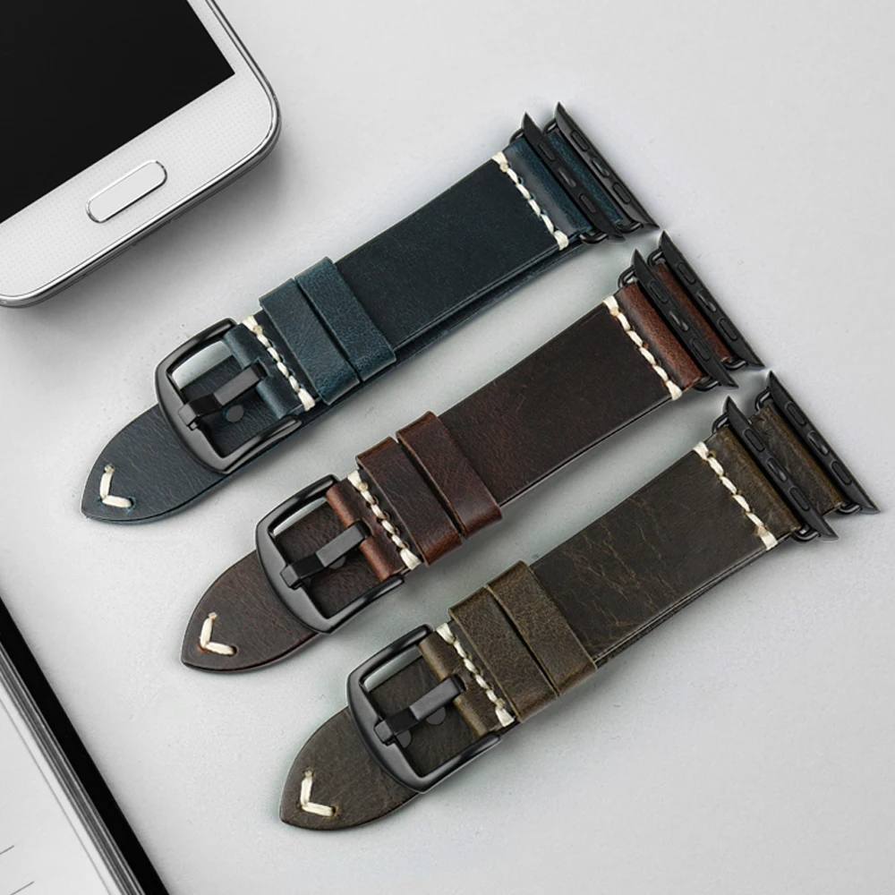 MAIKES часы браслет масло воск кожаный ремешок для наручных часов для Apple Watch, версии 44 мм 40 мм/42 мм, 38 мм, версия 4/3/2/1 наручных часов iWatch, ремешок для часов
