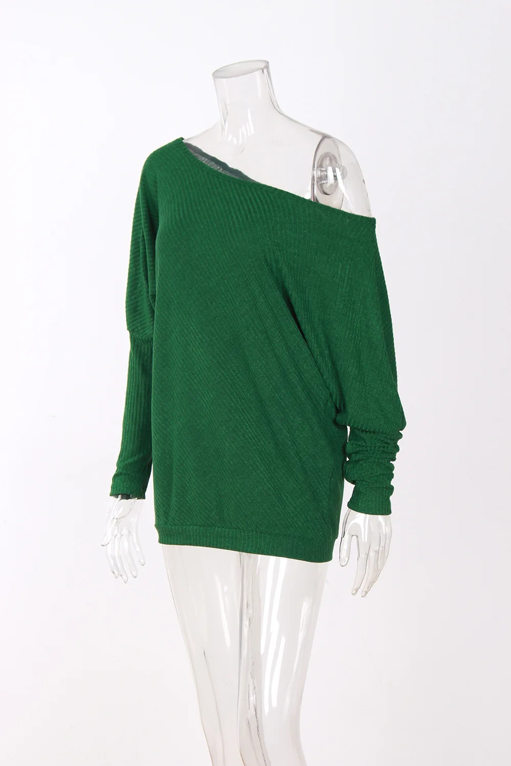sweater women new Spring/Autumn/winter Fashion Sexy Dew shoulder long Batwing Sleeve knitting Sweater Solid Green clothing | Женская