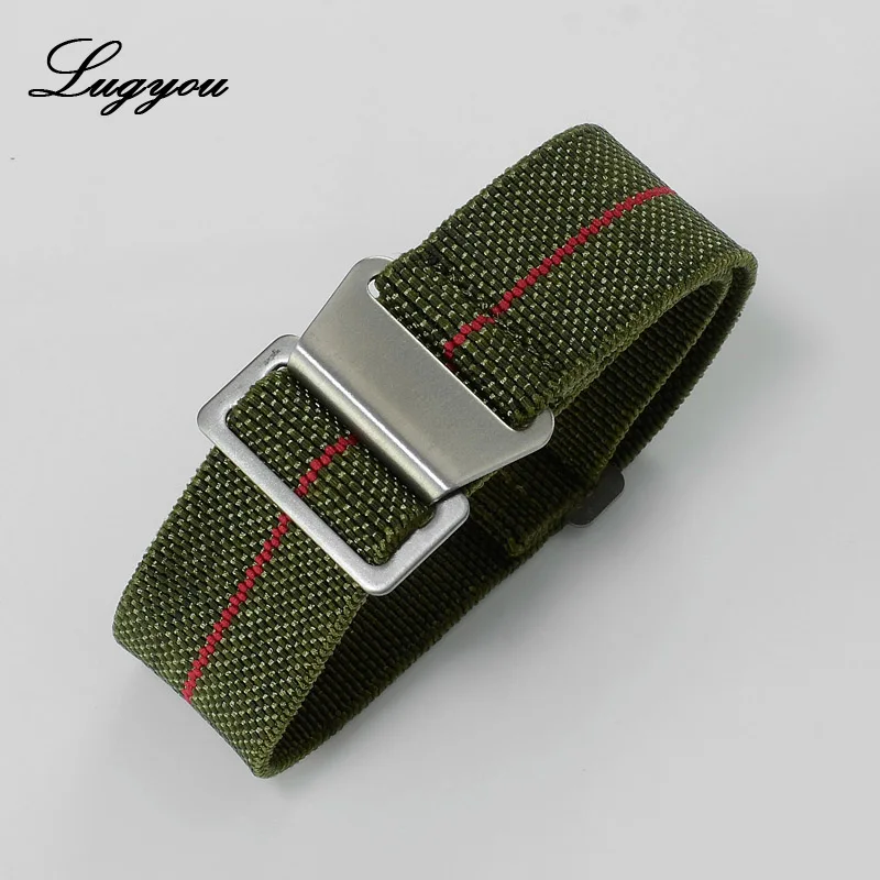 green red LUGYOU части часов эластичный нейлоновый ремешок 20 мм армейский зеленый золотой пряжка с покрытием длина 170 мм подходит для всех видов часов - Цвет ремешка: green red