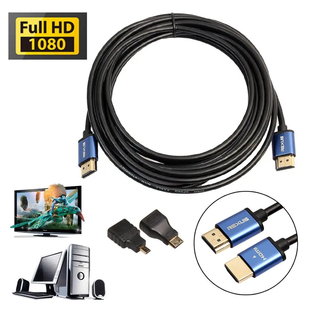 Aluminum Alloy HDMI Cable Kit Set 1M -15M To Mini / Micro Adaptor 1.4 Version AV HD 3D For PS3 Xbox HDTV | Электроника