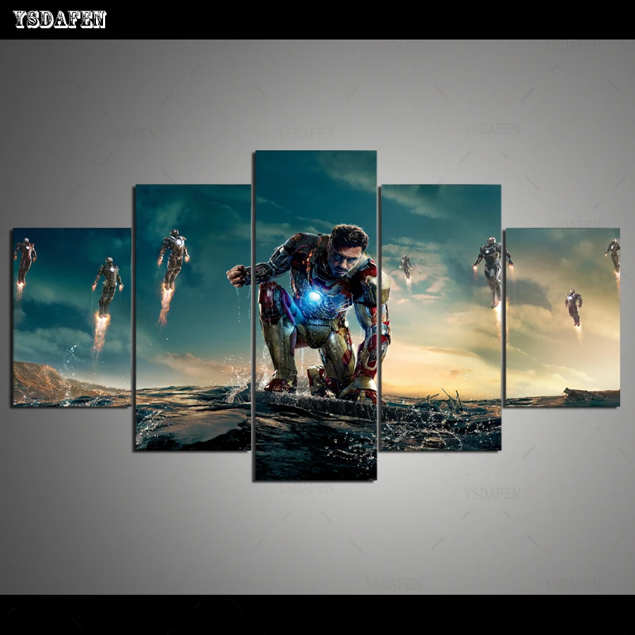 Прямая поставка HD 5 панелей холст искусство MV iron man 3 кино обои живопись домашний