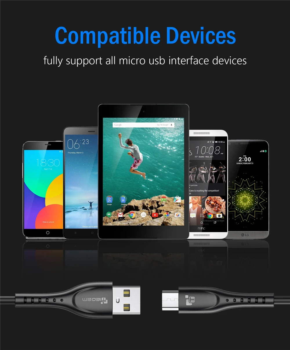 TIEGEM Micro USB кабель для Xiaomi Redmi Note 1 м 2 м, ВЫСОКАЯ ЧЁТКОСТЬ, быстро заряжающийся мобильный телефон USB Зарядное устройство кабель для передачи данных для samsung S7 S6 S4 S3
