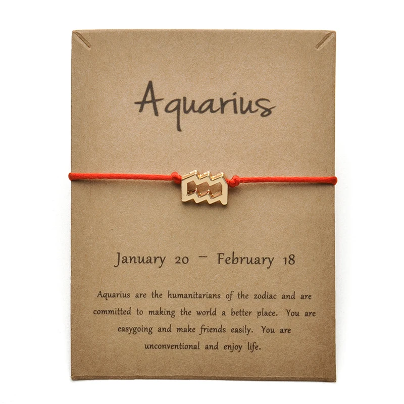 RED Gold Aquarius Красные цвета золотые карты модные ювелирные изделия 12 созвездия зодиака тканый браслет браслеты для женщин - Окраска металла: RED Gold Aquarius