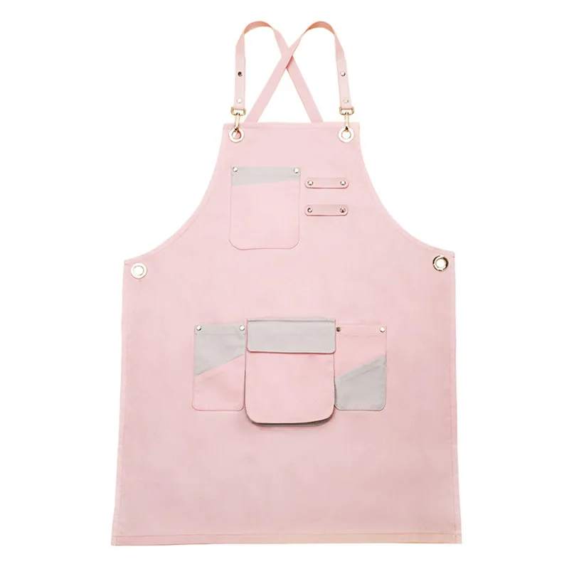 Gray Pink Long Cotton Apron Waitstaff Barista Bartender Baker Bistro Pastry Catering Uniform Florist Painter Artist Work Wear E4