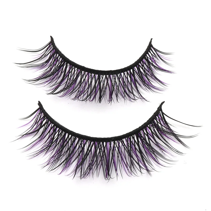 

2019 Hot Sale 5 Pairs Color False Eyelashes Purple Black Soft Thick Cross Messy Handmade Bigeye Fake Eye Lashes Beauty Tool