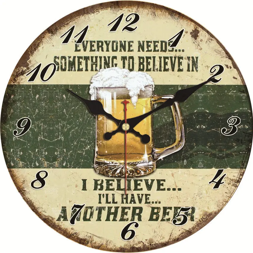 

WONZOM Vintage Wall Clock Beer Design Relogio De Parede Large Silent For Living Room Winebowl Saat Home Decor Kitchen Watch Wall