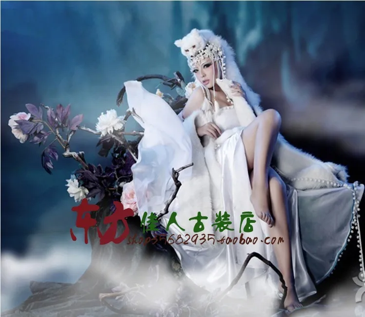 

New Oriental Beauty Sexy Costumes White Photo House Costume White Fox Painted Skin Series Women's Costume Full Set