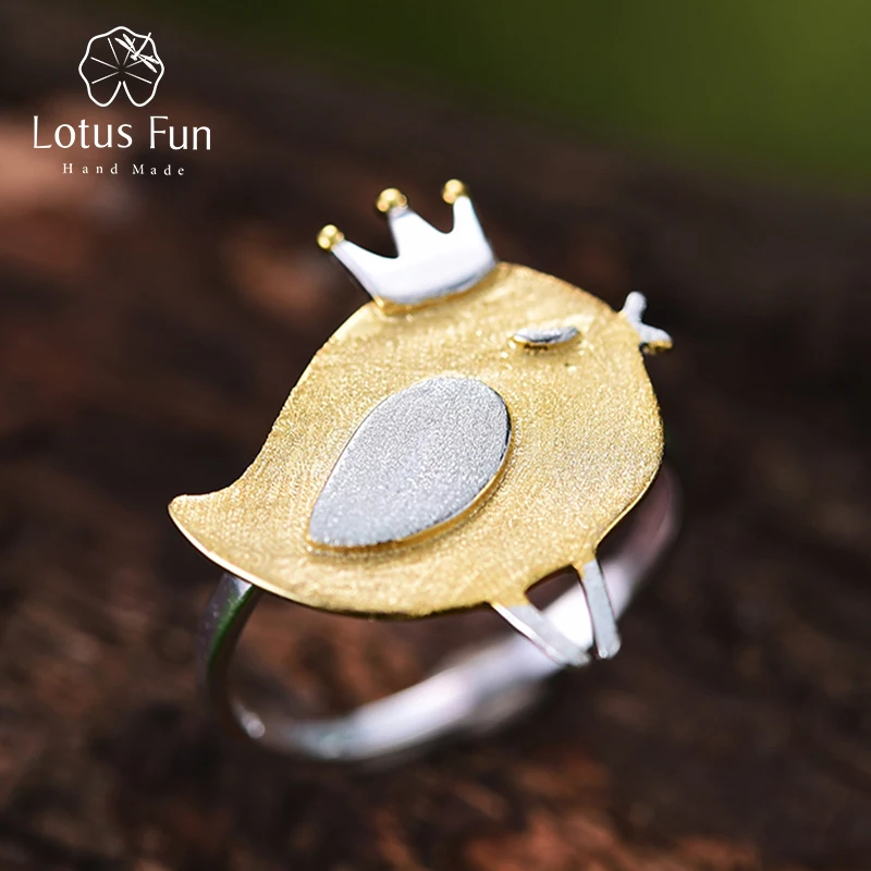 Lotus весело Настоящее стерлингового серебра 925 природных творческий ручной дизайнер ювелирных украшений Прекрасная принцесса Bird кольца для женщин Bijoux